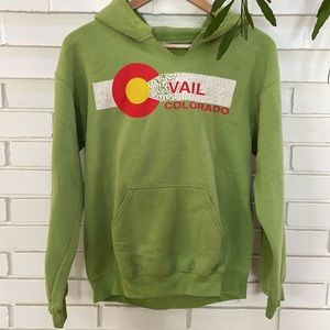 Vintage pre loved bright lime green Vail colorado hoodie womens small well kept